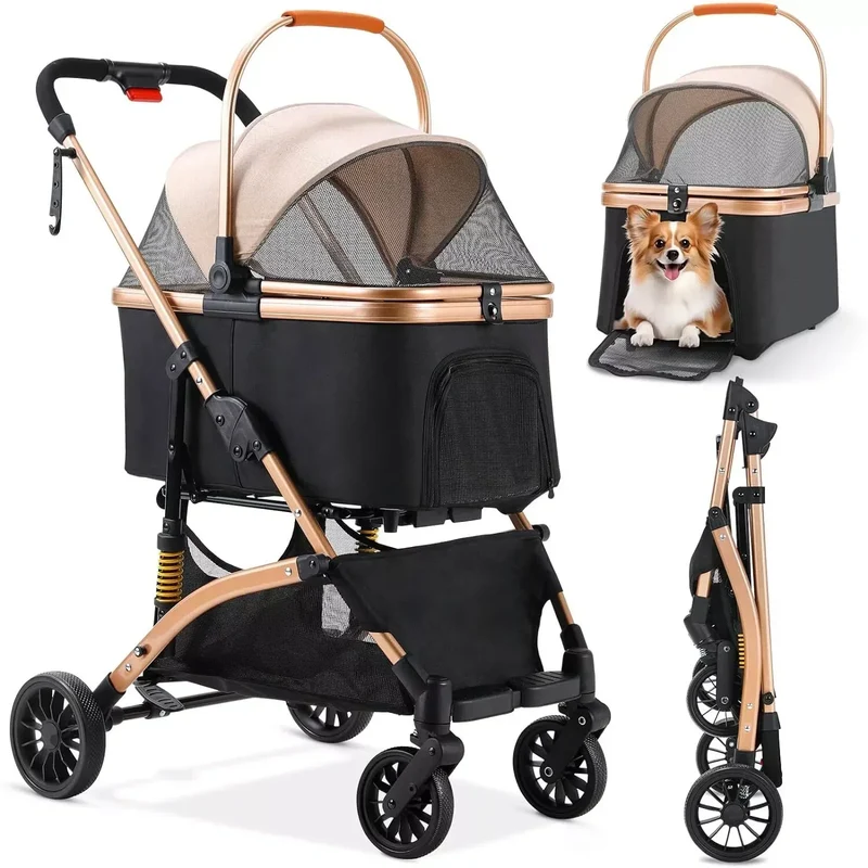 2-in-1 Dierenwagen – Hondenwagen – Buggy – Huisdierenkar – Kattenwagen – Draagvermogen 40 kg – Lichtgewicht Carbon Stalen Frame