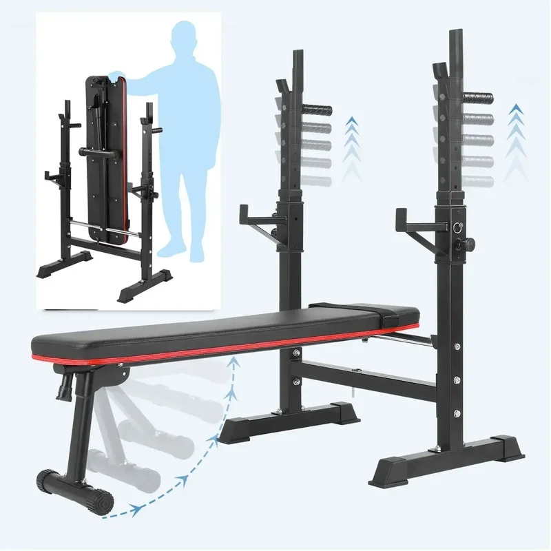 Halterbank – Fitnessbank – Gewichtbank – Trainingsbank – Bankdrukbank – Verstelbare Barbell Standaard – Maximale Draagkracht 200 kg