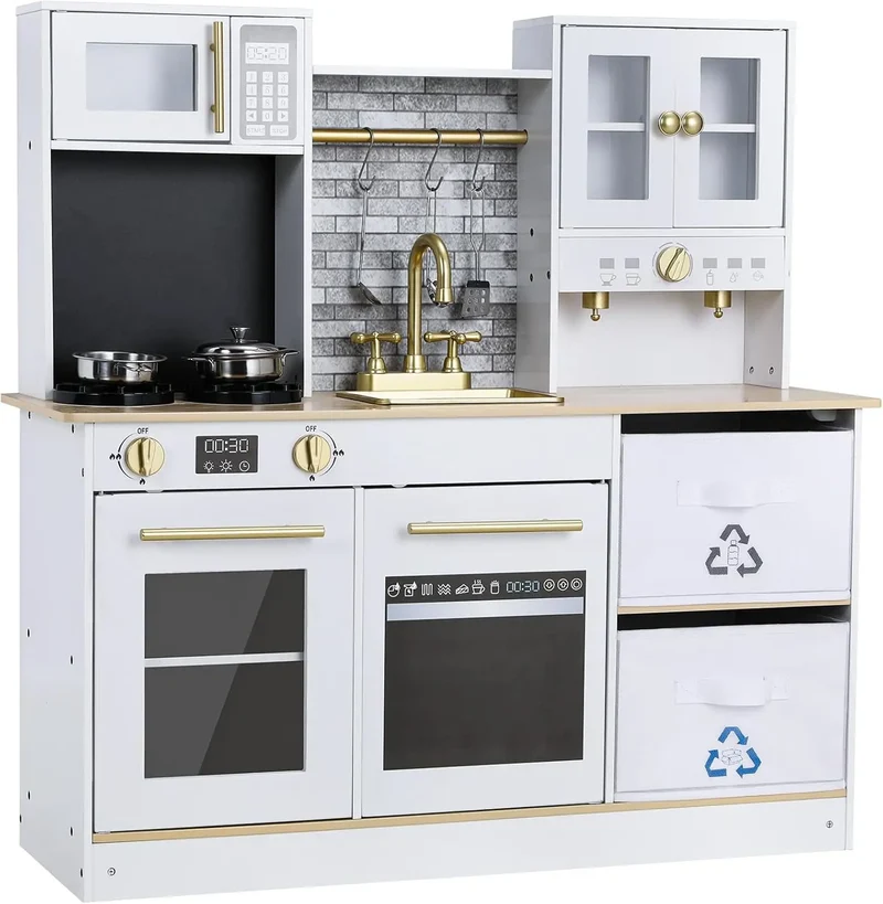 Houten Keukenset Kind – Speelkeuken Hout – Kinderkeuken Met Accessoires – Pretkeuken – Rollenspel Keuken – Licht- en Geluidseffecten – Compact 90x90x30 cm