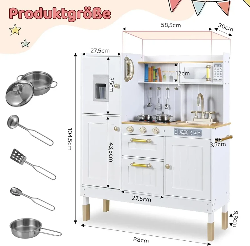 Houten Speelgoedkeuken – Speelkeuken – Kinderkeuken – Speelkeukentje – Speelgoedkeuken – MDF Hout – Licht- en Geluidseffecten – 103x88x30 cm