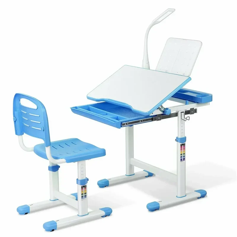 Kinderbureau – Kinderwerkplek – Studieplek – Schrijftafel – Kindertafel – Verstelbare Hoogte – Inclusief LED Lamp en Stoel