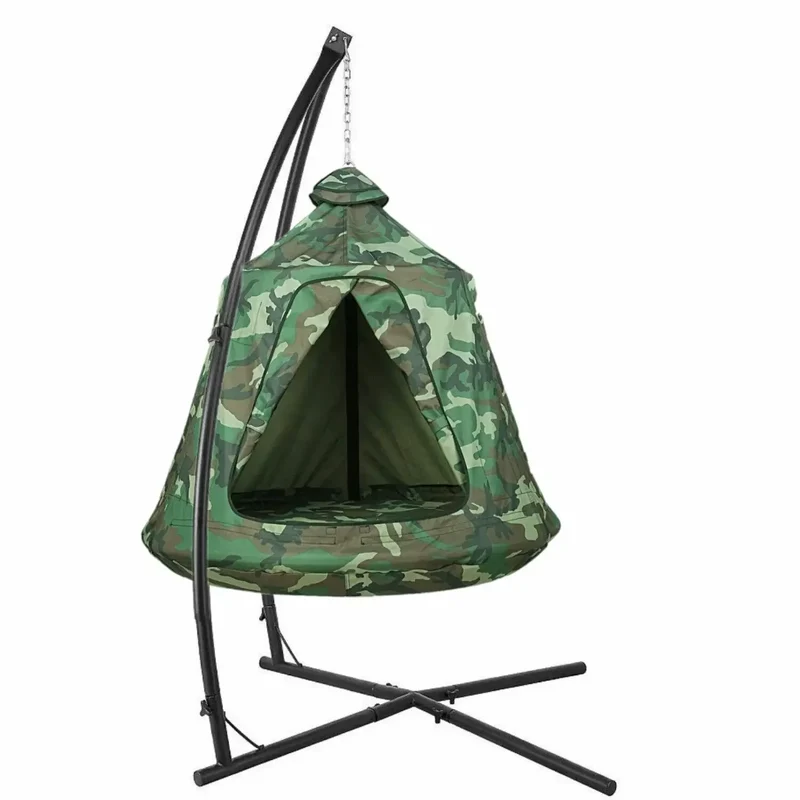 Camouflage Hangstoel Met Standaard – Schommelstoel – Hangstoel Voor Binnen & Buiten – Tuinstoel – Relaxstoel – Stabiel Stalen Frame – Inclusief LED-Verlichting