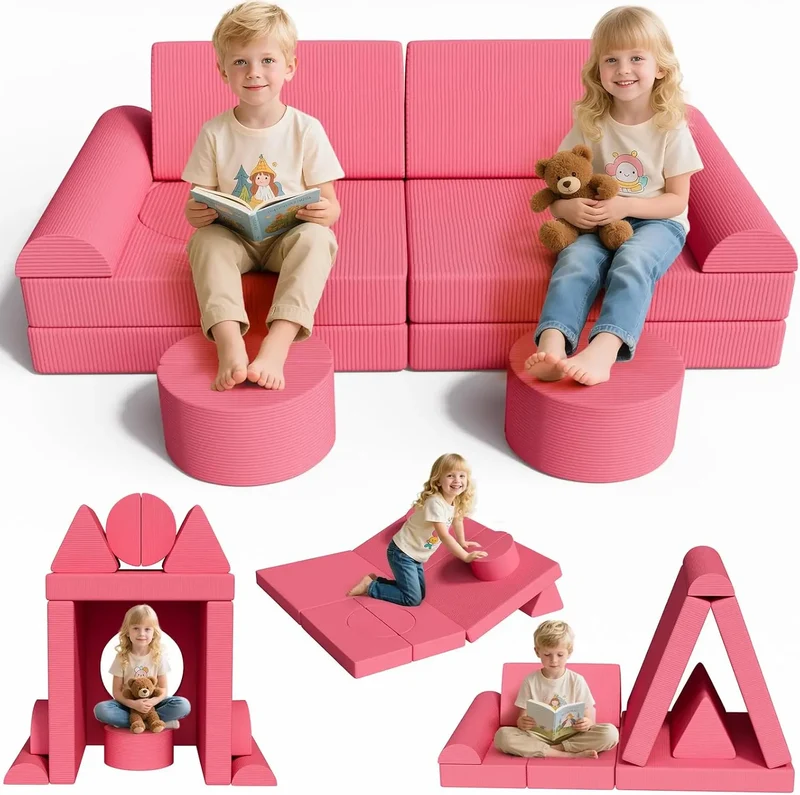 Kinder Speelbank – Kindersofa – Speelbank Zacht – Modulaire Speelset – Peuterspeelbank – Oeko-TEX Corduroy – 14-delige Set 140x70x44 cm