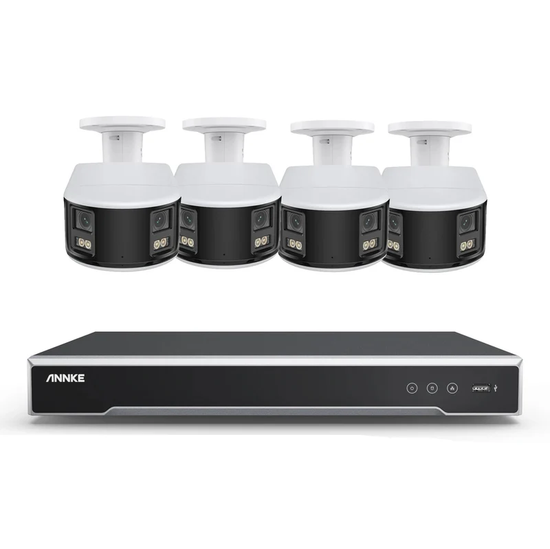 8-kanaals 8MP Beveiligingscamera Set – IP Camera Systeem – CCTV Beveiliging – NVR Recorder – Dome Camera – Panoramisch 180° Gezichtsveld – Slimme Detectie Personen en Voertuigen
