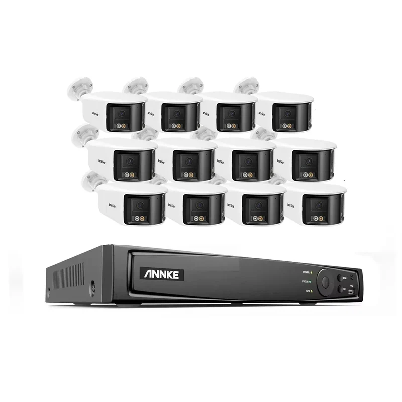 16-kanaals Beveiligingssysteem – NVR Bewakingsset – IP Camera Systeem – Dome Camera – CCTV Camera – 8MP 4K Resolutie – 180° Ultrabreed Dual-Lens