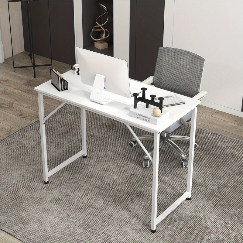 Bureau – Schrijftafel – Computertafel – Werkplek – Bureautafel – Wit MDF Tafelblad – Stevig Metalen Frame 102x50 cm