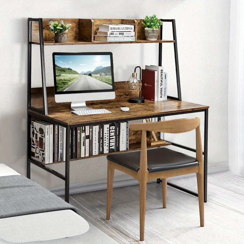Bureau – Werkplek – Computerbureau – Schrijftafel – Studietafel – Rustic Brown – Stevig Metalen Frame – Ruime Werkplek 119 cm
