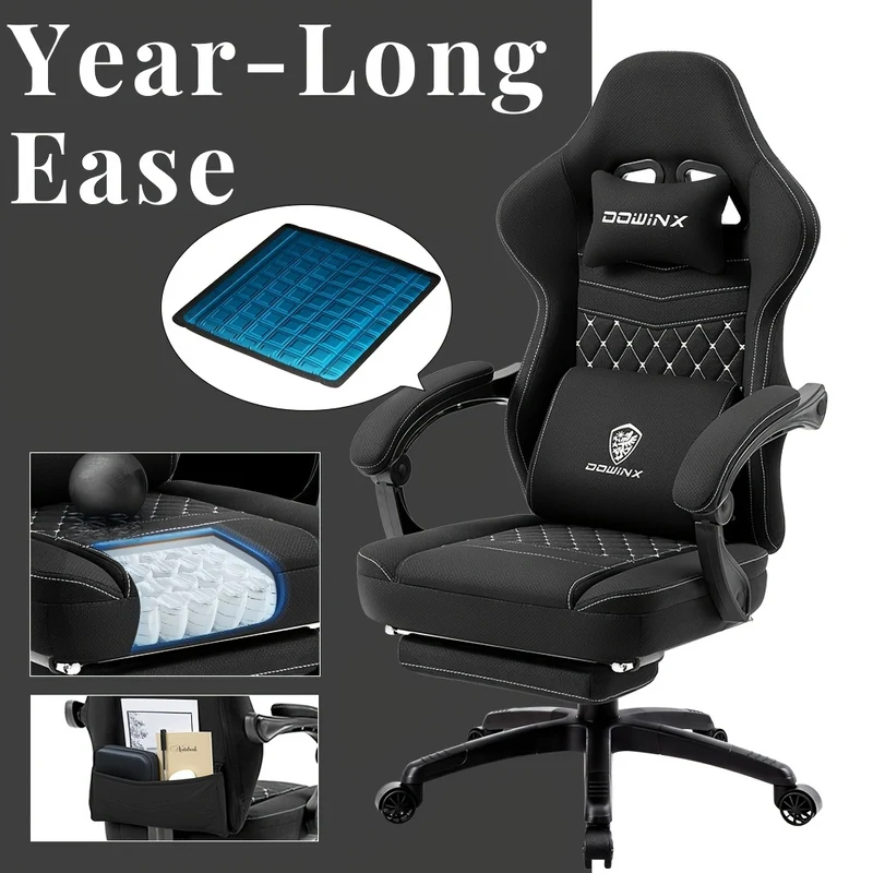 Gamingstoel – Gamestoel – Gaming Chair – Game Stoel – Bureaustoel – Verstelbaar – Met Memory Foam & Schommelfunctie – Zwart
