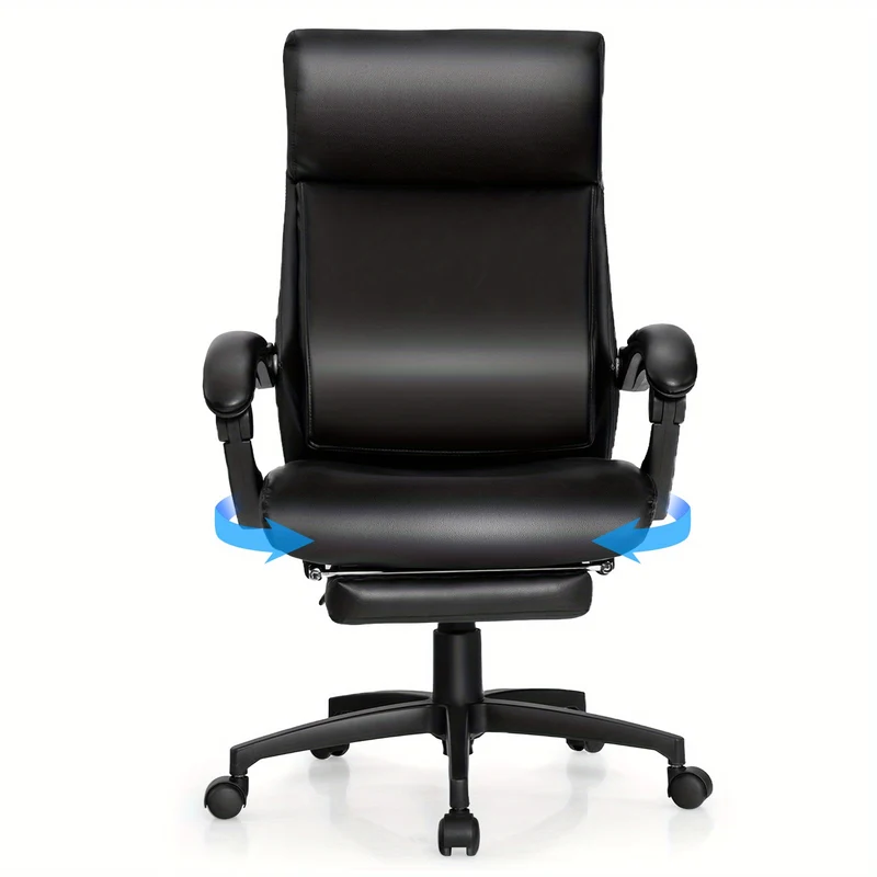 Ergonomische Bureaustoel – Directiemeubel – Kantinestoel – Werkstoel – Comfortstoel – Inklapbare Voetensteun – Verstelbare Rugleuning – Zwart