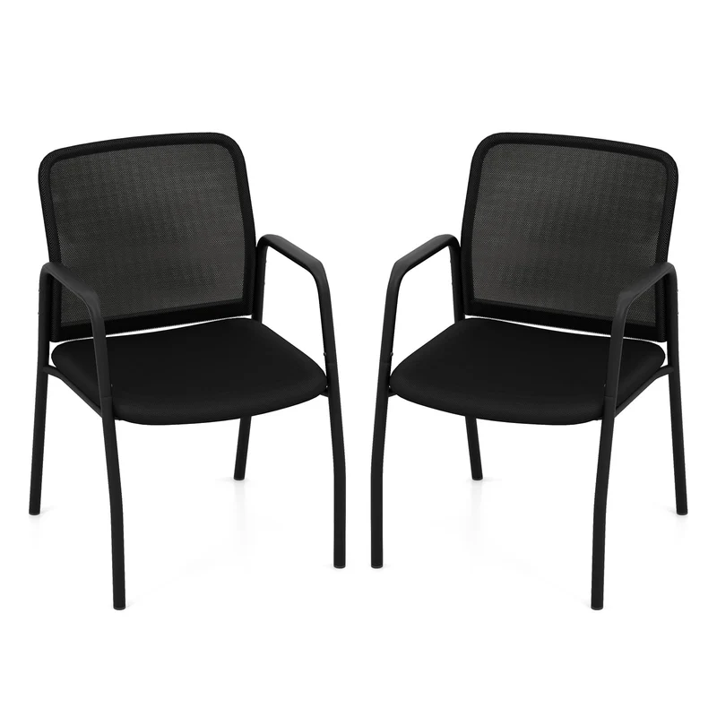 Wachtkamerstoelen – Stoelen – Zitplaatsen – Vergaderstoelen – Kantoorstoelen – Ademend Mesh – Stevig Metalen Frame – Set Van 2 – Zwart