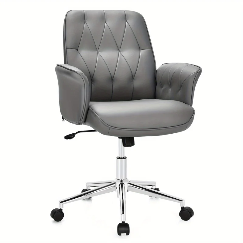 Bureaustoel – Kantoorstoel – Draaistoel – Gamestoel – Office Chair – Verstelbare Zithoogte – Kunstleer Grijs – Met Schommelfunctie