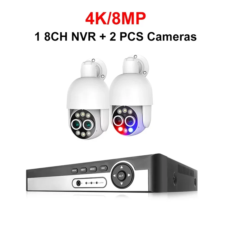 Techage 4K 8CH 8MP PTZ POE Camera Security System 8X Zoom Dual Lens Camera Human Detect Record CCTV Surveillance Camera Protecti