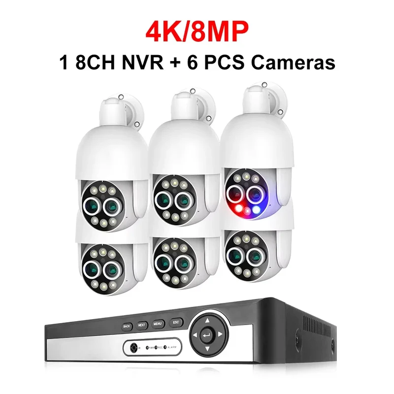 8-kanaals Bewakingscamera Set – Beveiligingscamera – CCTV Systeem – Surveillancesysteem – Camera Beveiliging – 8MP Ultra HD Dual Lens – PTZ Met AI Detectie - 6 Stuks - Geen Ingebouwde HDD