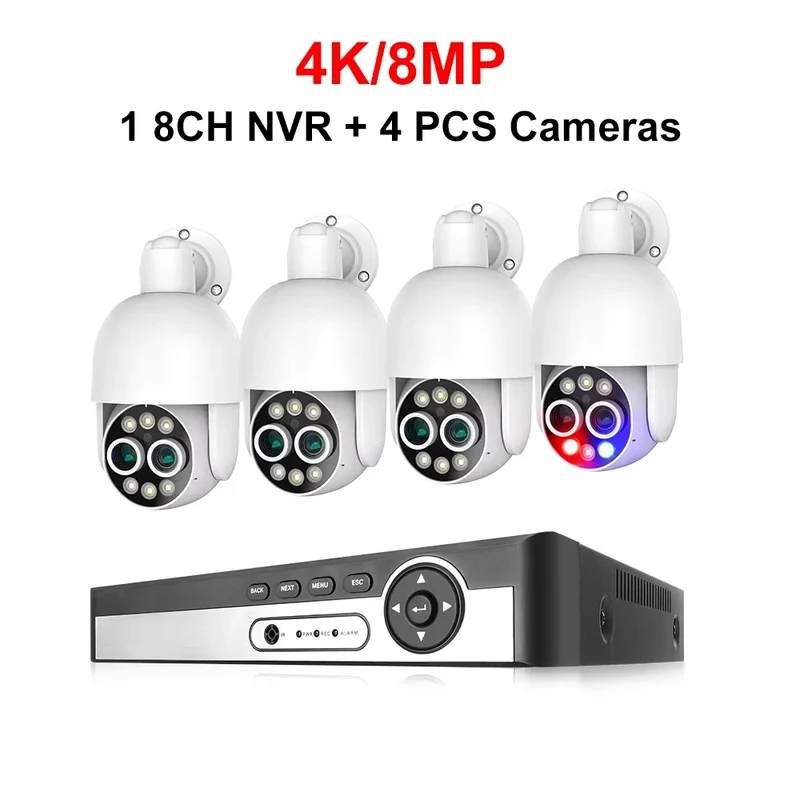 8-kanaals POE camerasysteem – Beveiligingssysteem – CCTV Set – IP Camera – Video Bewaking – 8MP Dual Lens – AI Bewegingsdetectie & PTZ Besturing - 4 Stuks - Geen Ingebouwde HDD