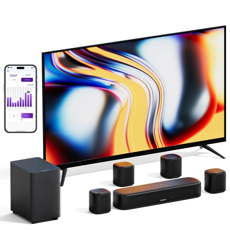 Aura A40 Soundbar – Surround Sound Systeem – Home Cinema Geluid – Draadloze Speaker – Thuisbioscoop Audio – 7.1 Surround Met App Bedienig – Krachtige 4-inch Subwoofer