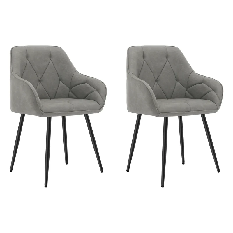 Eetkamerstoelen – Design Stoelen – Kunstleer Stoelen – Comfortabele Stoelen – Metalen Poten Stoelen – Set Van 2 – Donkergrijs Kunstleer – Draagvermogen 120 Kg