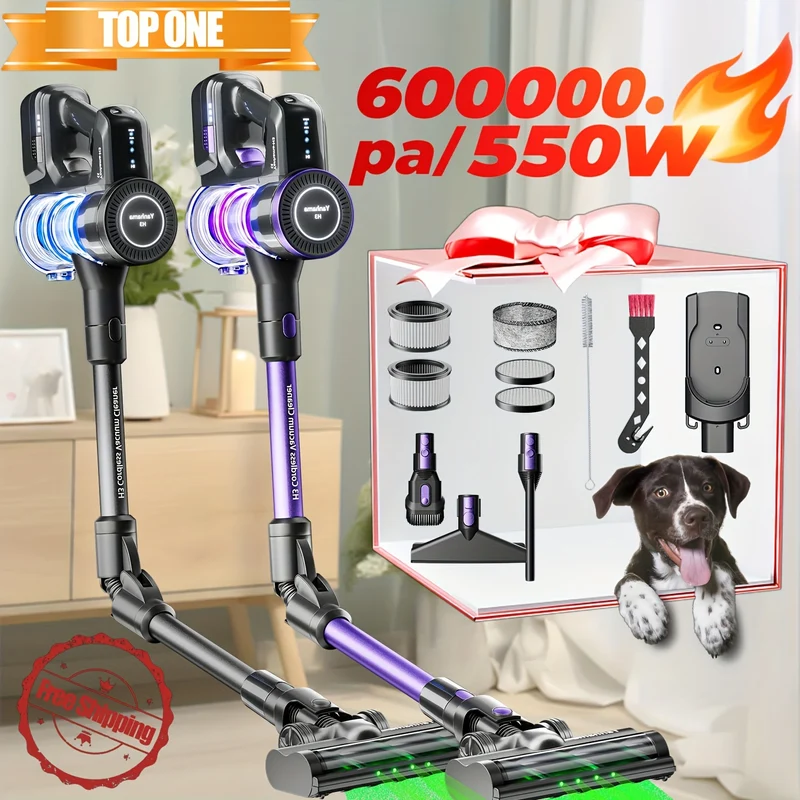 Cordless Stofzuiger – Draadloze Steelstofzuiger – Zakloze Stofzuiger – Snoerloze Stofzuiger – Accu Stofzuiger – Krachtige Zuigkracht 60.000 Pa – 16.800 mAh Batterijduur