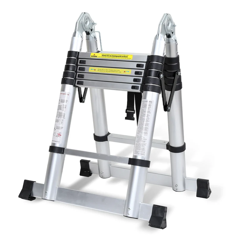 Telescopische Aluminium Ladder – Uitschuifladder – Opvouwbare Ladder – Doe-Het-Zelf Ladder – Werksteiger – Lichtgewicht Aluminium – Veilig Vergrendelingssysteem