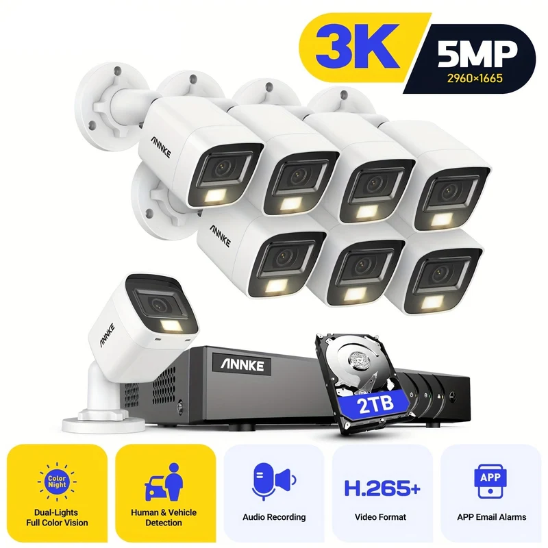 Beveiligingscamera – Camerabewaking – Surveillancecamera – Bewakingscamera – IP-camera – 8 stuks 3K Ultra-HD – 2TB HDD opslag