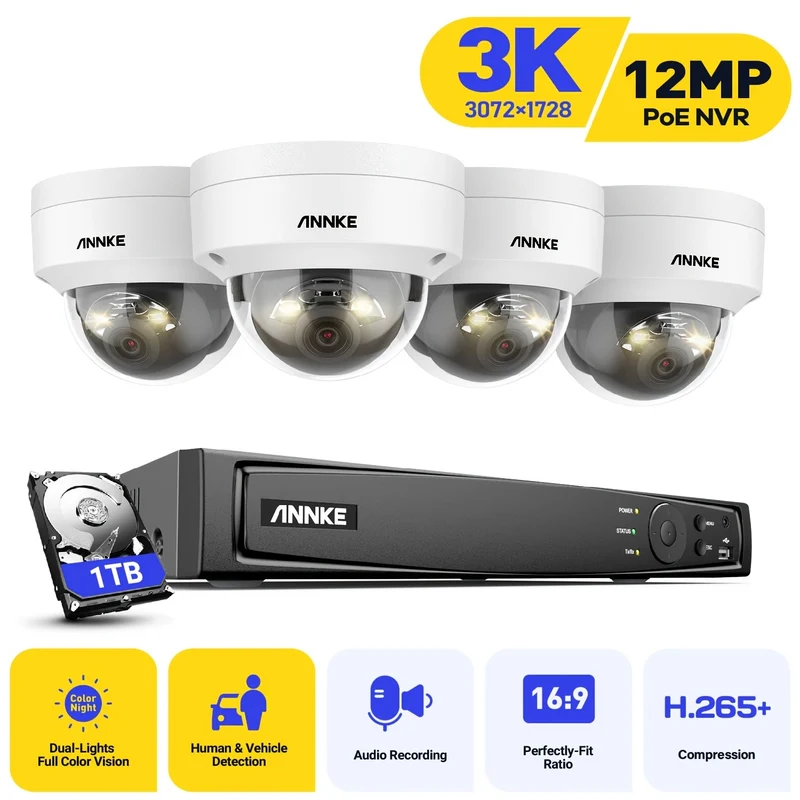 Beveiligingscamera Set – Dome Camera – Bewakingscamera – CCTV Camera – Beveiligingssysteem – 1TB Opslag – Bedrade DC Voeding Tot 36V