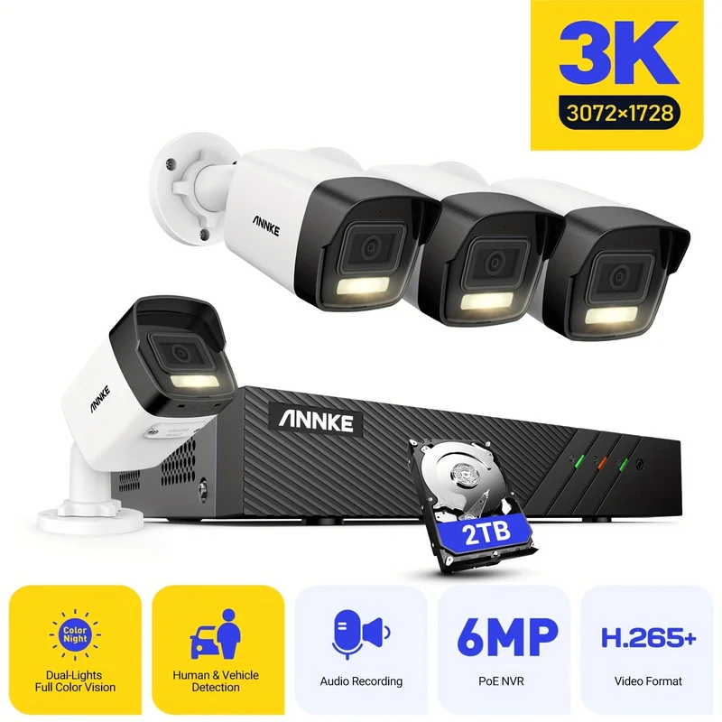 Beveiligingscamera Set – Camerabewaking – Beveiligingscamera’s – Inbraakbeveiliging – CCTV – 2TB HDD Opslag – Bekabelde Verbinding – Wit/Zwart