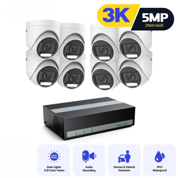 Beveiligingssysteem met 8 Camera’s – Cameraset – Beveiligingscamera – CCTV Set – HD Camerasysteem – Ingebouwde 2TB SSD – 5MP Resolutie met Nachtzicht