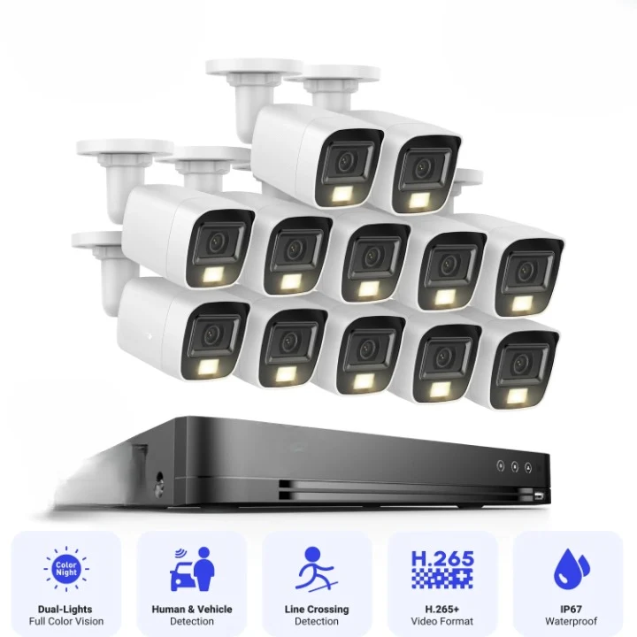 4K Beveiligingscamera – CCTV Camera – IP Camera – Bewakingscamera – Digitale Videorecorder – 16-Kanaals DVR Kit – 12 Camera’s – Nachtzicht & Weerbestendig IP67 - Geen Ingebouwde HDD