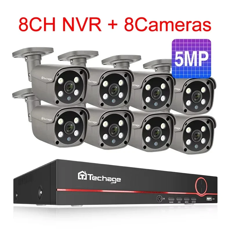 8-kanaals 5MP POE IP Beveiligingssysteem – CCTV Camera Set – Bewakingscamera – Beveiligingscamera – Video Surveillance – AI Bewegingsdetectie – Kleurennachtzicht - 8 Stuks - Geen Ingebouwde HDD
