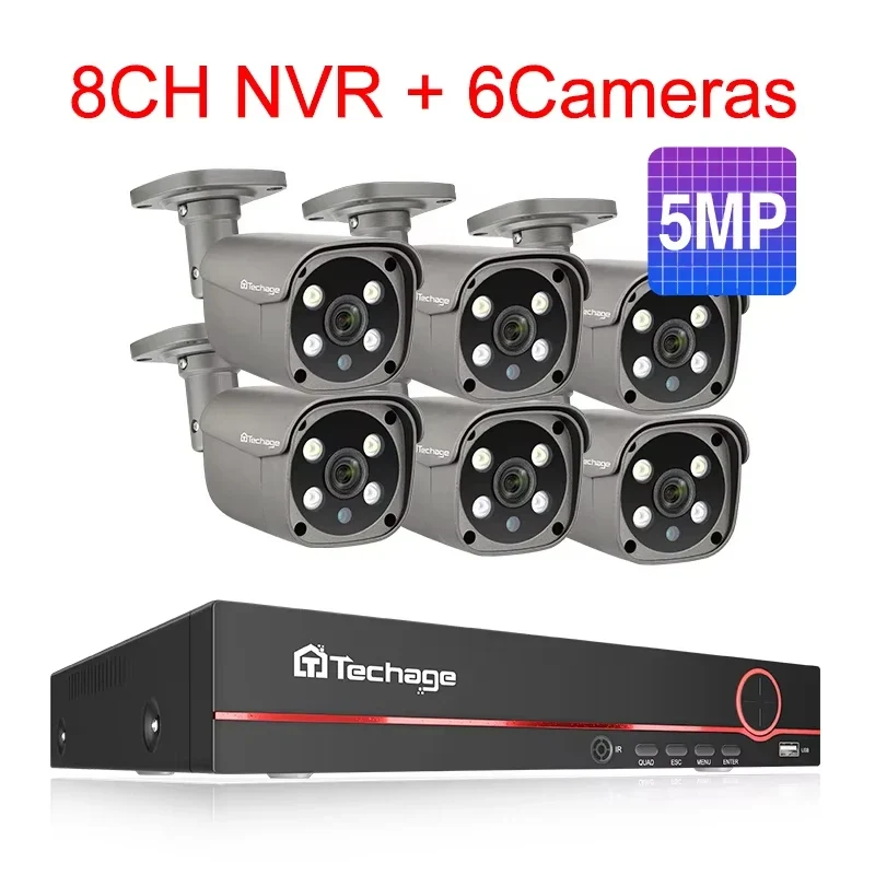 8-kanaals 5MP POE CCTV Beveiligingssysteem – IP Beveiligingscamera Set – Camerasysteem Met NVR – Videobewaking – Beveiligingscamera’s 6 stuks – AI Bewegingsdetectie – 3TB HDD Opslag