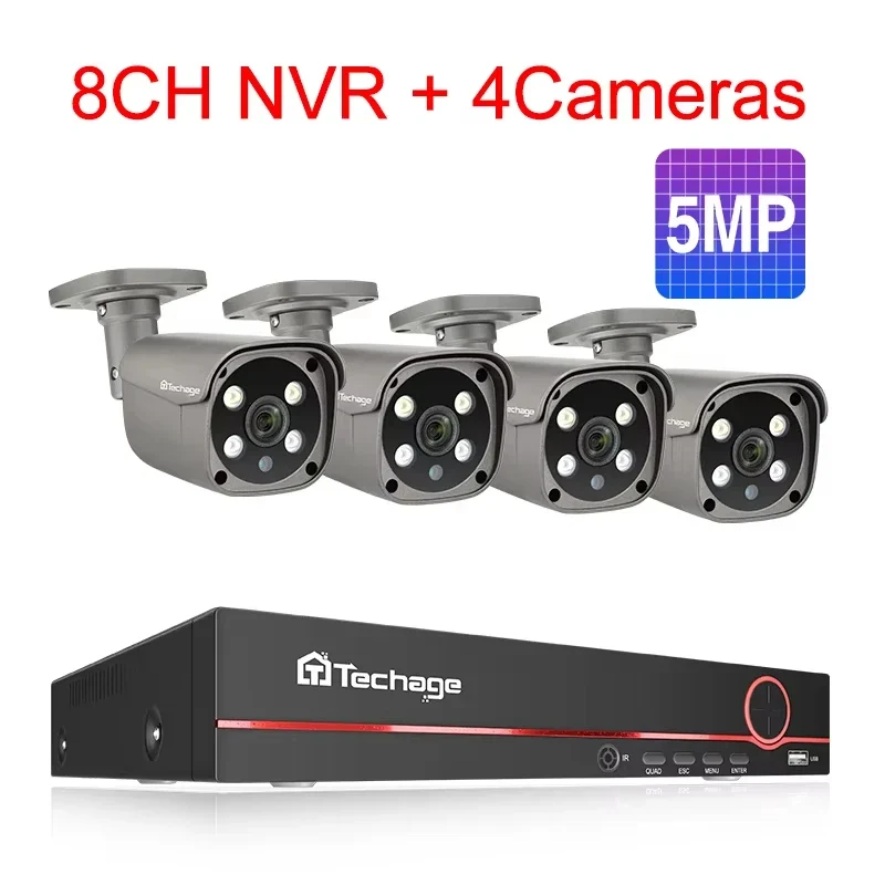8-kanaals POE CCTV Systeem – Beveiligingscamera – IP Camera – Video Bewaking – Surveillance Kit – 5MP Resolutie – Twee-weg Audio - 4 Stuks - Geen Ingebouwde HDD