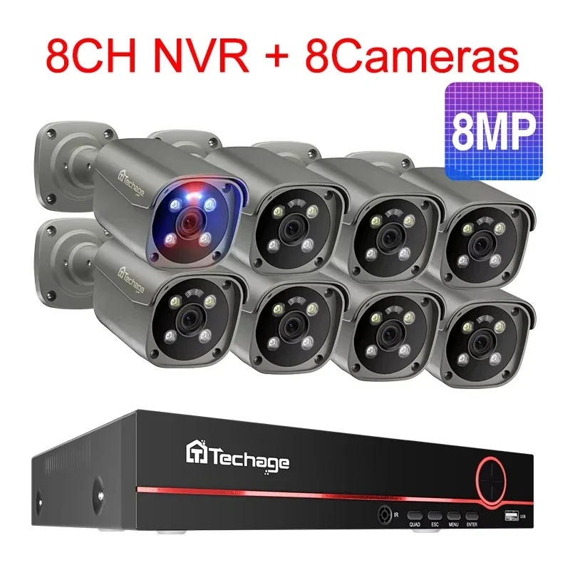 8-Kanaals 8MP CCTV Beveiligingssysteem – Beveiligingscamera – IP Camera – Surveillance Set – Video Bewaking – 3TB HDD Opslag – IP66 Waterdichte Behuizing - 8 Stuks