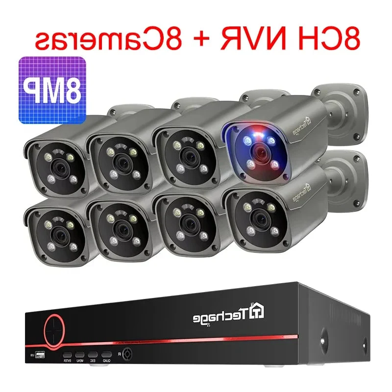 8-kanaals 8MP CCTV Beveiligingssysteem – IP Camera Systeem – Surveillance Set – Beveiligingscamera Kit – Videobewaking – 1TB HDD Opslag – Smart AI Beweging Detectie - 8 Stuks