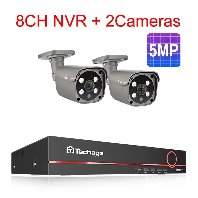 8-kanaals Beveiligingscamera Set – IP Camera Systeem – CCTV Set – Video Bewaking – Beveiligingscamera Set 5MP – 1TB HDD Opslag – Tweeweg Audio – AI Bewegingsdetectie - 2 Stuks
