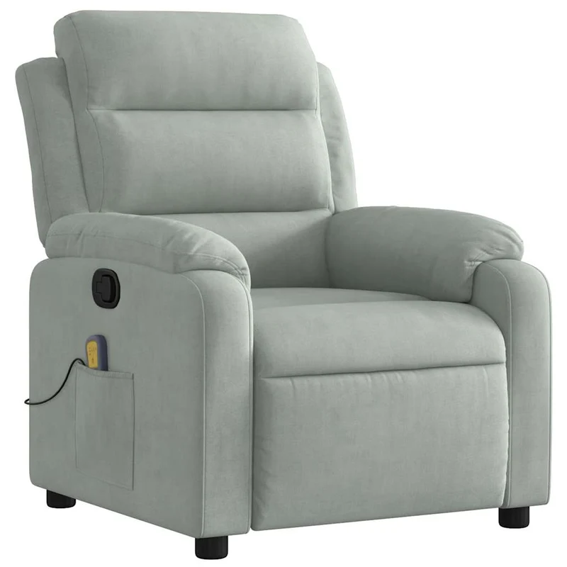 Elektrisch Verstelbare Fauteuil – Relaxstoel – Zetel – Leunstoel – Lounge Chair – Lichtgrijs – Fluweelzacht – Massagefunctie 6 Punten