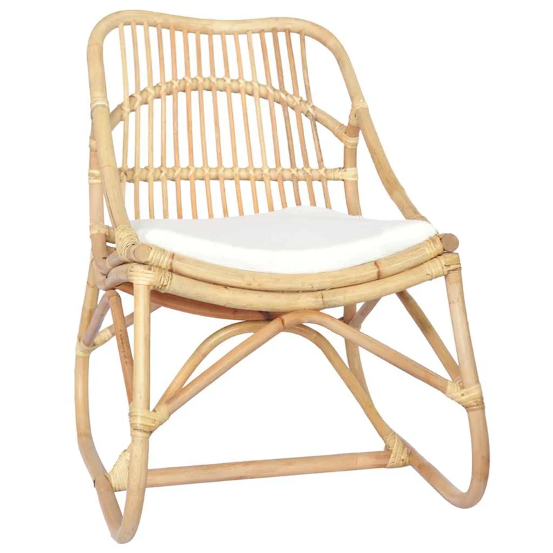 Rotan Stoel – Rotan Fauteuil – Rotan Lounge Stoel – Tuinstoel – Bistrostoel – Natuurlijk Rotan Frame – Comfortabel Linnen Kussen