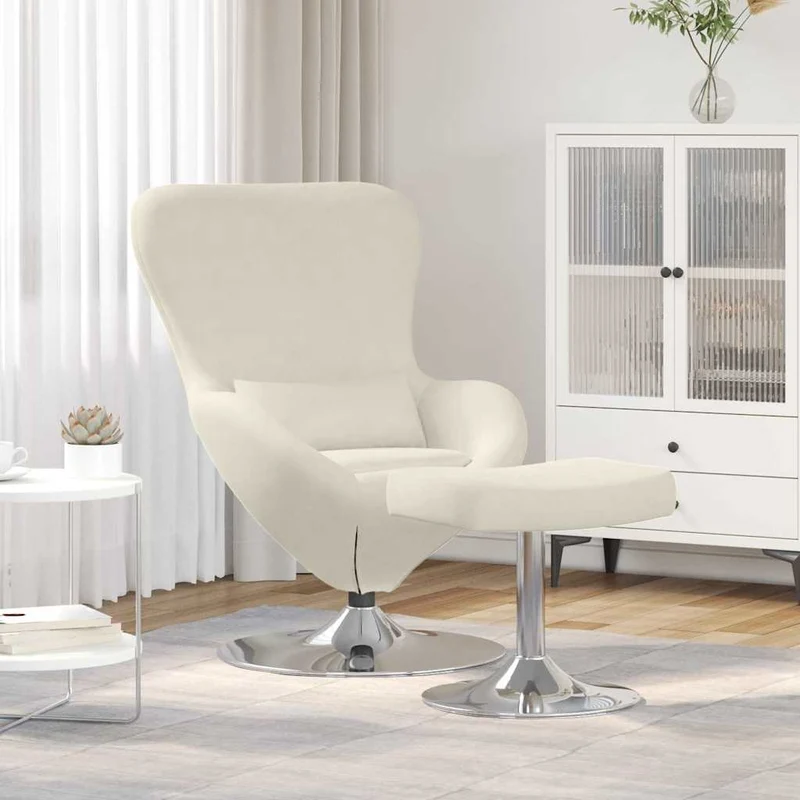 Fauteuil – Draaifauteuil – Relaxstoel – Loungefauteuil – Armstoel – Crèmekleurig Velvet – Draaibaar Met Voetensteun