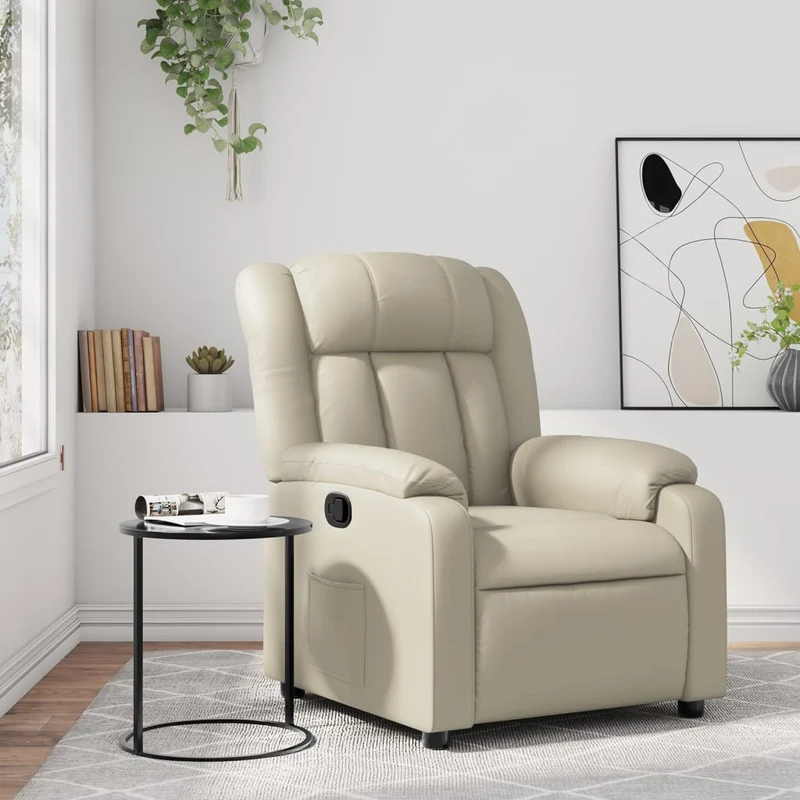 Elektrische Relaxstoel – Relaxfauteuil – Verstelbare Fauteuil – TV Stoel – Loungestoel – Handmatig Verstelbaar Tot 135° – Comfortabel Kunstleer Crème