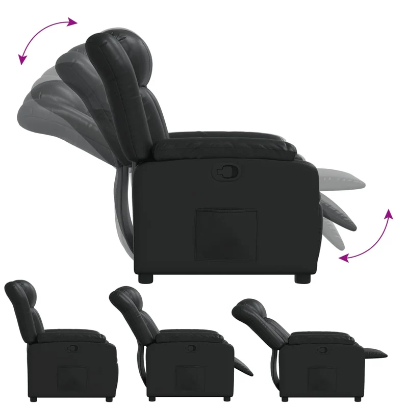 Relaxfauteuil – Relaxstoel – Verstelbare Fauteuil – Stoel – Zwarte Kunstleren Stoel – Handmatig Verstelbaar – Luxe Kunstleder – Dikke Padding