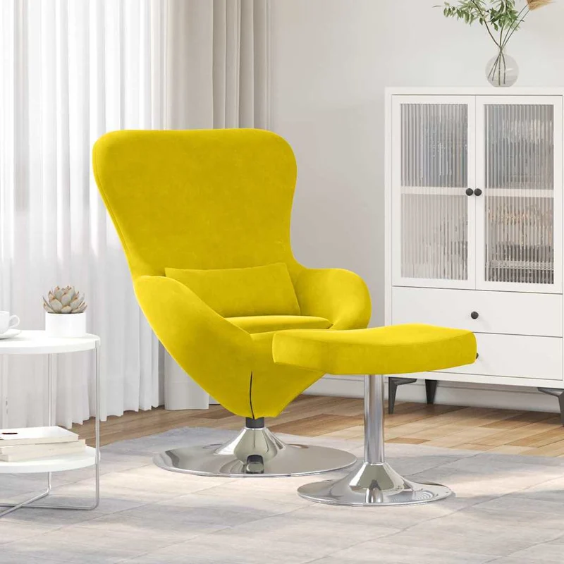 Fauteuil – Relaxstoel – Loungefauteuil – Draaistoel – Oorfauteuil – Geel Met Voetensteun – Fluweelstof – 360° Draaibaar