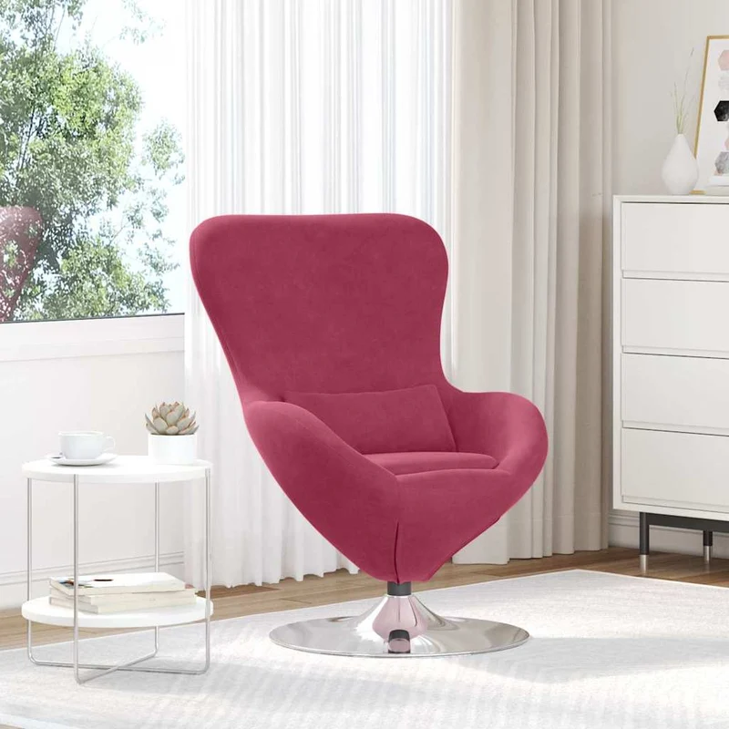 Draaifauteuil – Relaxfauteuil – Fauteuil – Lounge Stoel – Leunstoel – Wijnrood Zonder Voetenbankje – Zachte Fluweel Bekleding – 360 Graden Draaibaar