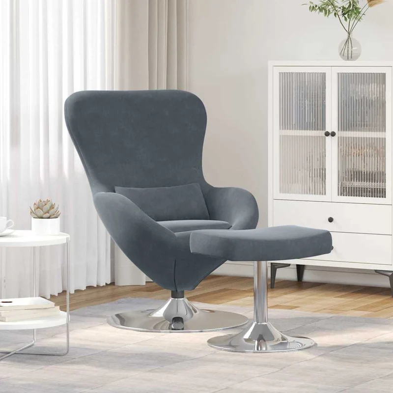 Fauteuil – Draaifauteuil – Loungefauteuil – Relaxstoel – Armstoel – Donkergrijs – Fluwelen Bekleding – Ingebouwde Voetensteun