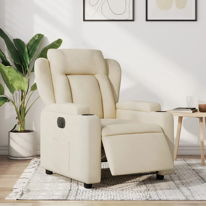 Elektrische Relaxstoel – Fauteuil – Loungestoel – Verstelbare Stoel – Zetel – Elektrisch Verstelbaar Tot 135 Graden – Zachte Ademend Stof Crèmekleur