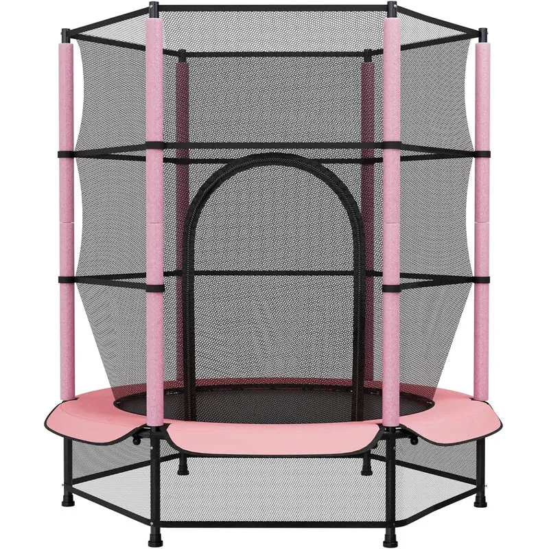 Kindertrampoline – Mini Trampoline – Buitentrampoline – Springmat – Veiligheidsnet – Ø 140 cm – Stevig Metaalframe – Inclusief Veiligheidsnet – Roze