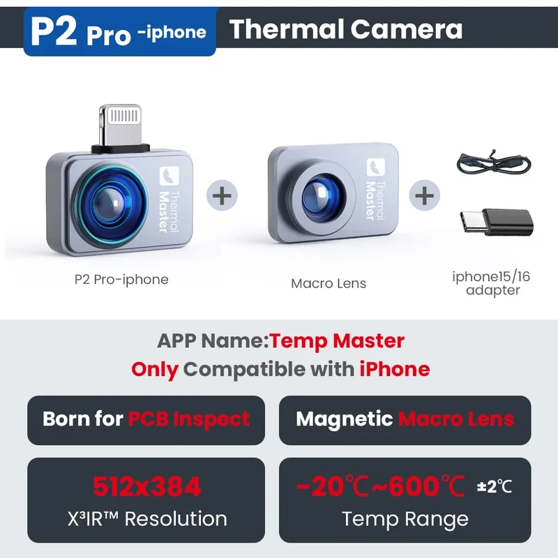 Warmtecamera – Warmtebeeldcamera – Thermische Camera – Infrarood Camera – Warmtemeter – Voor iPhone 15/16 – 256x192 Resolutie – Temperatuurbereik -20°C tot 600°C