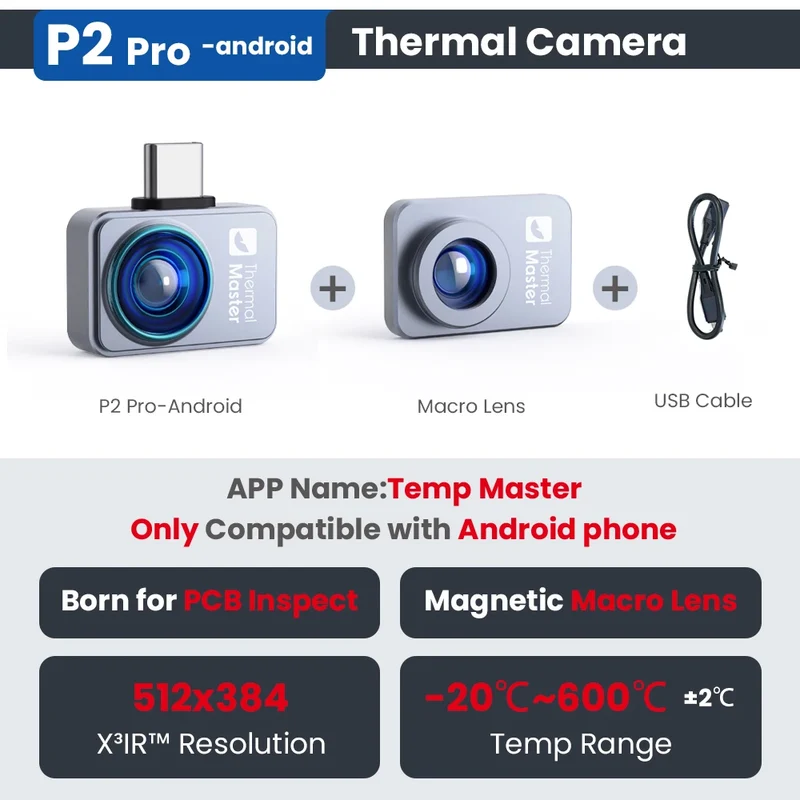 Temp Master Temperatuur Scanner – Warmtebeeldcamera – Thermometer – IR Scanner – Infrarood Thermometer – Voor Android Telefoon – Meetbereik -20°C tot 600°C – 256x192 Thermische Resolutie
