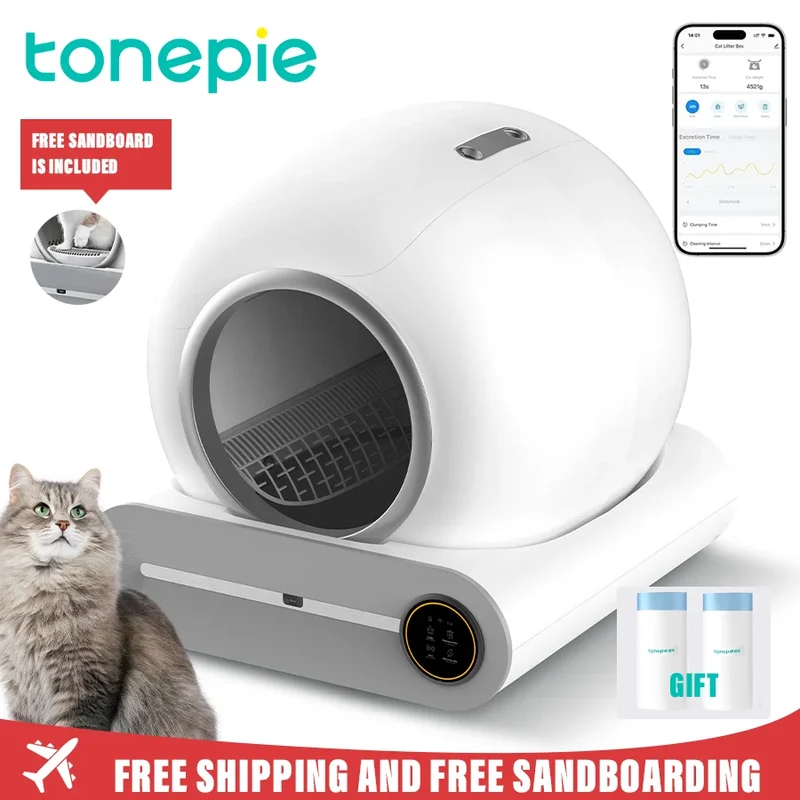 Slimme Kattenbak – Zelfreinigende Bak – Automatische Kattenbak – App Bediening – Geurcontrole – 65L Binnenruimte – Ionische Luchtreiniger