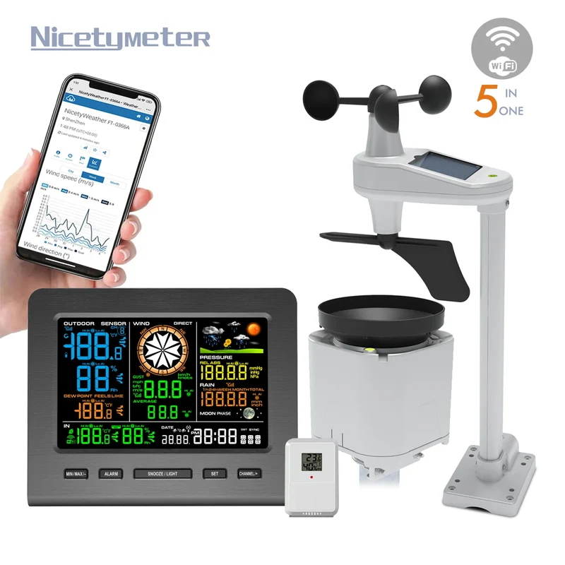 Complete Personal Remote Monitoring Wi-Fi Weather Station Indoor/Outdoor Temp & Humidity Wind Speed Direction Rain Fall Data