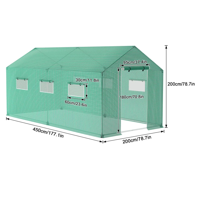 Tuinkas – Kweekkas – Kas – Groeikas – Moestuin Kas – 4,5 x 2 x 2 m – Verzinkt Stalen Frame – Mesh-Bestendige HDPE Cover