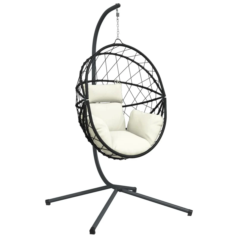 Hangstoel – Schommelstoel – Hangstoel Rattan – Hangstoel Binnen – Hangstoel Buiten – Beige – Rattan Mand Met Rope – Stalen Roestvrij Frame