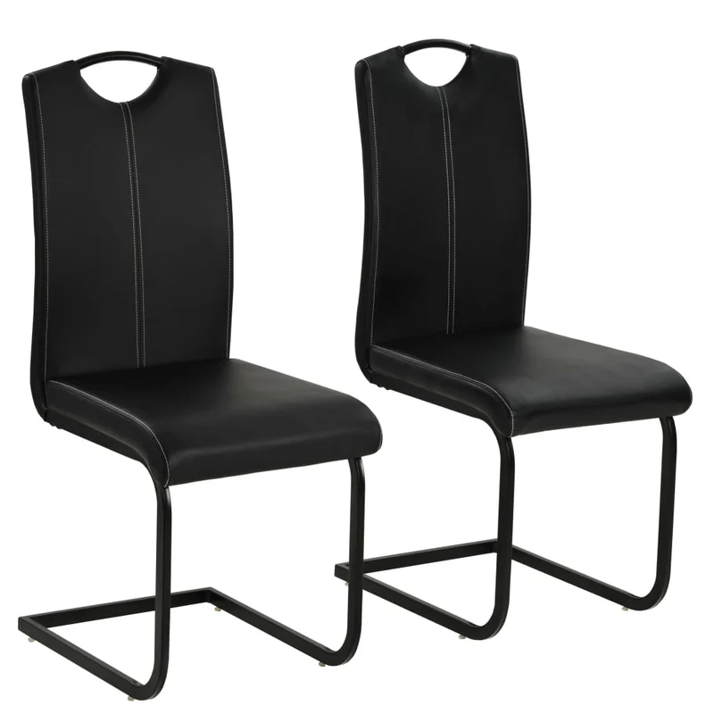 Eetkamerstoelen – Stoel – Dinersstoel – Keukenstoel – Zwarte Stoelen Set van 2 – Kunstleer Met Schuimvulling – Stalen Frame